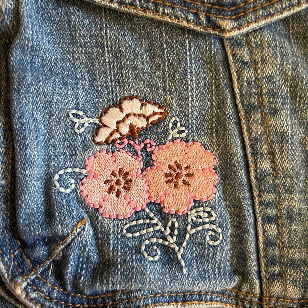 Y2K Disney Fairies Floral Denim Jean Skirt Skort Girls Size 16 Embroidered - Picture 5 of 9